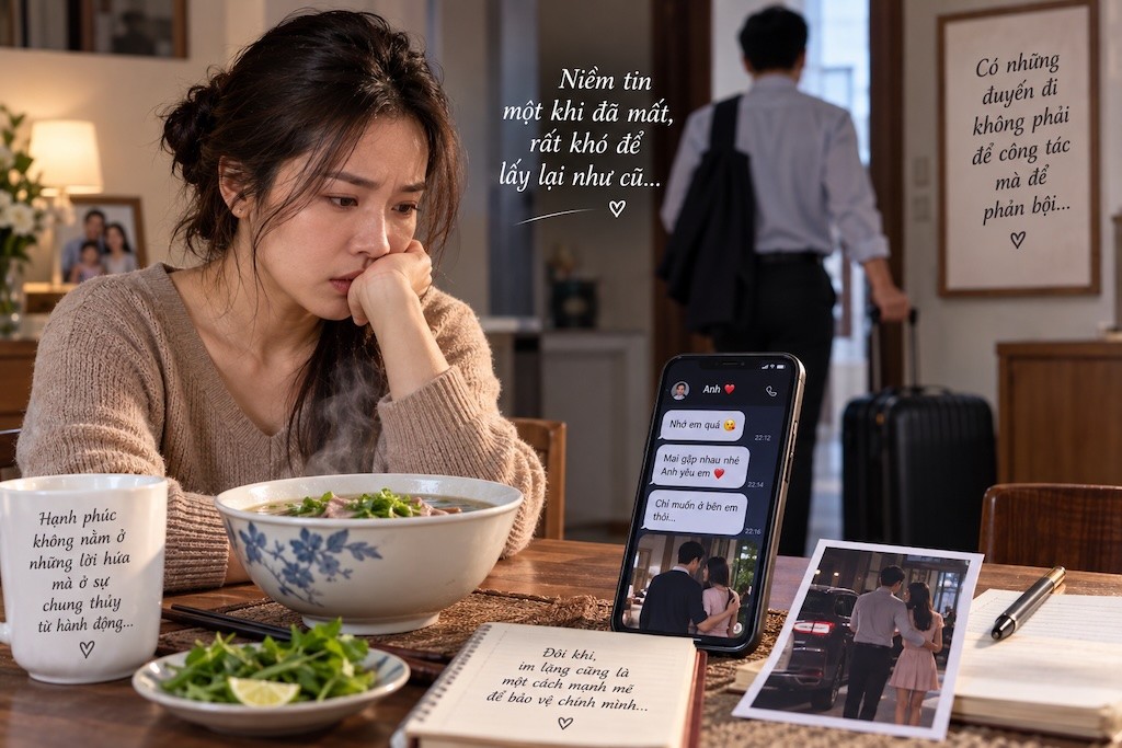 Chồng nói đi công tác liên miên, vợ âm thầm phát hiện bí mật: “Ngán phở chưa?”